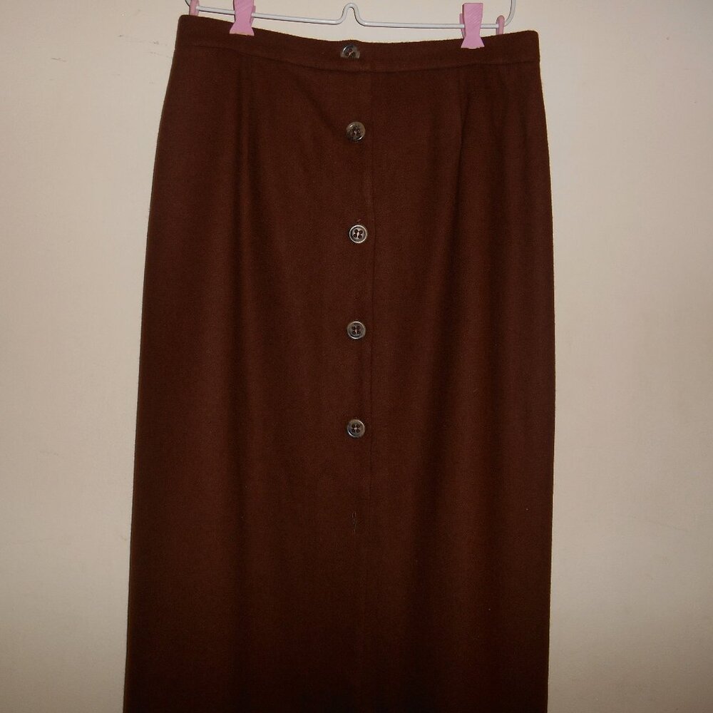 Midi length wool blend skirt, brown , size 10
